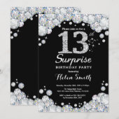Surprise 13e anniversaire Invitation Silver Diamon (Devant / Derrière)