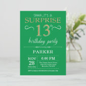 Surprise 13e anniversaire Invitation Vert et Or (Debout devant)