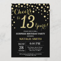 Surprise 13th Birthday Black en Gold Diamond