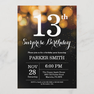 Surprise 13th Birthday Invitation Gold Glitter Kaart