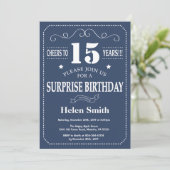 Surprise 15e anniversaire Invitation Bleu et Blanc (Debout devant)