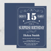 Surprise 15e anniversaire Invitation Bleu et Blanc (Devant / Derrière)