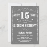 Surprise 15e anniversaire Invitation Gris et blanc