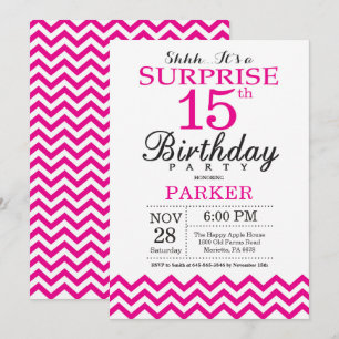 Surprise 15e anniversaire Invitation Hot Pink Chev