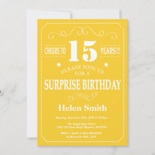 Surprise 15e anniversaire Invitation Jaune et blan