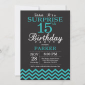 Surprise 15e anniversaire Invitation Noir et Turqu (Devant)