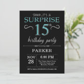 Surprise 15e anniversaire Invitation Noir et Turqu (Debout devant)
