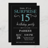 Surprise 15e anniversaire Invitation Noir et Turqu (Devant / Derrière)
