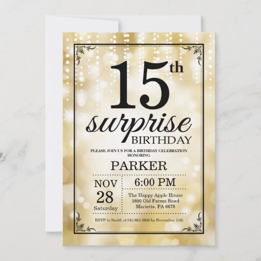 Surprise 15e anniversaire Invitation Parties scint (Devant)