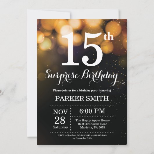 Surprise 15e anniversaire Invitation Parties scint (Devant)