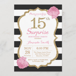 Surprise 15e anniversaire Invitation Pink Black Go