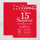 Surprise 15e anniversaire Invitation Rouge (Devant / Derrière)