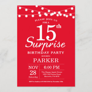 Surprise 15e anniversaire Invitation Rouge