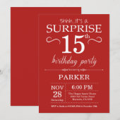 Surprise 15e anniversaire Invitation Rouge (Devant / Derrière)