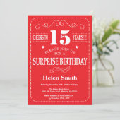 Surprise 15e anniversaire Invitation rouge et blan (Debout devant)