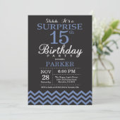 Surprise 15th Birthday Invitation Black and Blue Kaart (Staand voorkant)