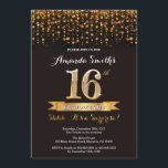 Surprise 16e anniversaire Invitation Black and Gol<br><div class="desc">Invitation surprise 16e anniversaire. Parties scintillant Noir et Or. Invitation de fête d'anniversaire adulte. Femmes ou Hommes Anniversaires Bash. Pour plus de personnalisation,  cliquez sur le bouton "Customiser" et utilisez notre outil de conception pour modifier ce modèle.</div>