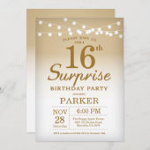Surprise 16e anniversaire Invitation Gold (Devant / Derrière)
