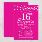 Surprise 16e anniversaire Invitation Hot Pink (Devant / Derrière)