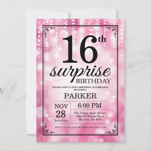Surprise 16e anniversaire Invitation Parties scint (Devant)