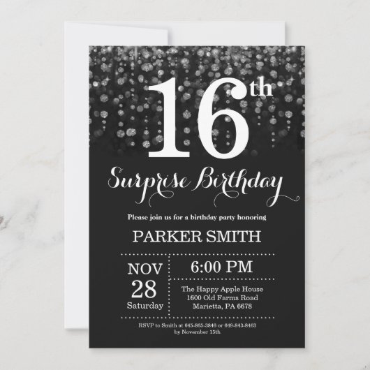 Surprise 16e anniversaire Invitation Parties scint (Devant)