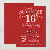 Surprise 16e anniversaire Invitation Rouge (Devant / Derrière)