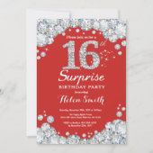 Surprise 16e anniversaire Invitation Silver Diamon (Devant)