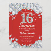 Surprise 16e anniversaire Invitation Silver Diamon (Devant / Derrière)