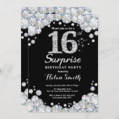 Surprise 16e anniversaire Invitation Silver Diamon (Devant / Derrière)
