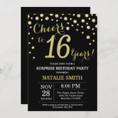 Surprise 16th Birthday Black en Gold Diamond Kaart (Voorkant / Achterkant)
