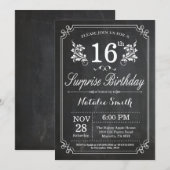 Surprise 16th Birthday Invitation Chalkboard Kaart (Voorkant / Achterkant)