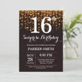 Surprise 16th Birthday Invitation Gold Glitter Kaart (Staand voorkant)