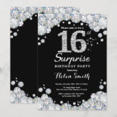 Surprise 16th Birthday Invitation Silver Diamond Kaart (Voorkant / Achterkant)