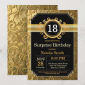 Surprise 18e anniversaire Invitation Black and Gol (Devant / Derrière)
