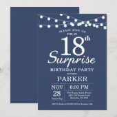 Surprise 18e anniversaire Invitation Bleu (Devant / Derrière)