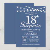 Surprise 18e anniversaire Invitation Bleu (Devant / Derrière)