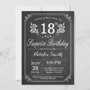 Surprise 18e anniversaire Invitation Chalkboard