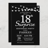 Surprise 18e anniversaire Invitation noir et blanc (Devant / Derrière)