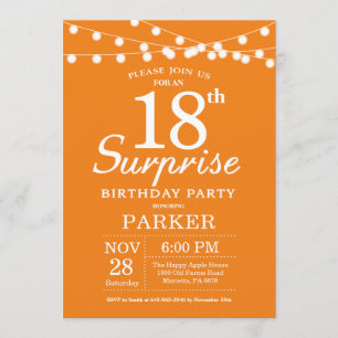 Surprise 18e anniversaire Invitation Orange
