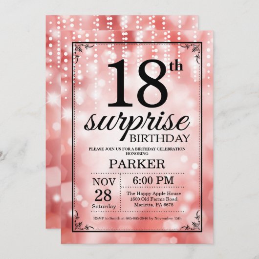 Surprise 18e anniversaire Invitation Parties scint (Devant / Derrière)