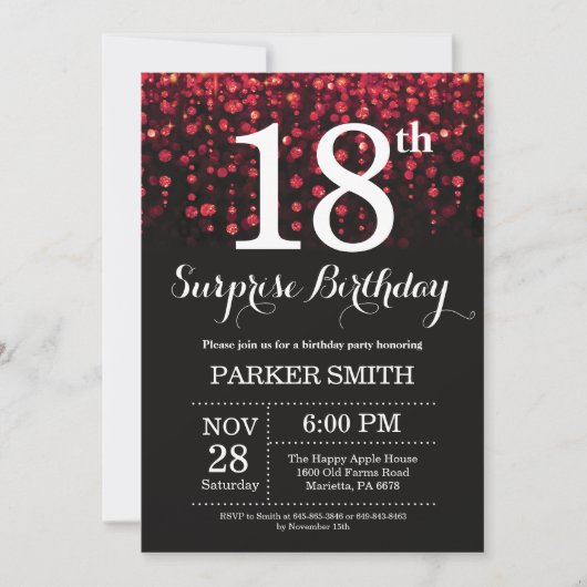 Surprise 18e anniversaire Invitation Parties scint (Devant)