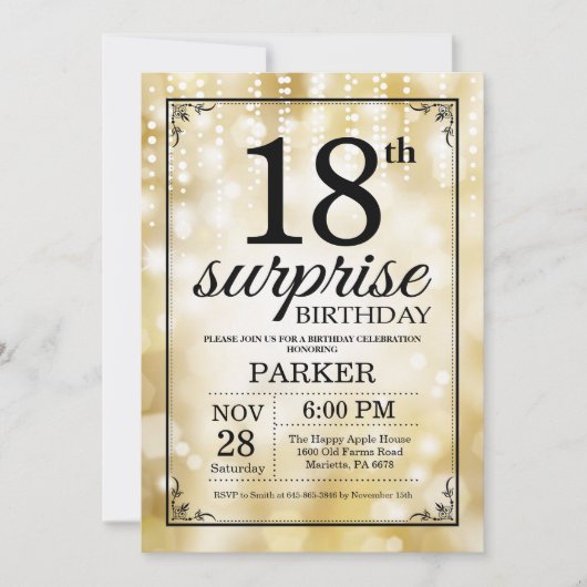 Surprise 18e anniversaire Invitation Parties scint (Devant)