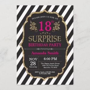 Surprise 18e anniversaire Invitation Pink Black Go