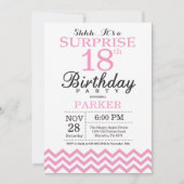 Surprise 18e anniversaire Invitation Pink Chevron (Devant)