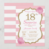 Surprise 18e anniversaire Invitation rose et or (Devant / Derrière)