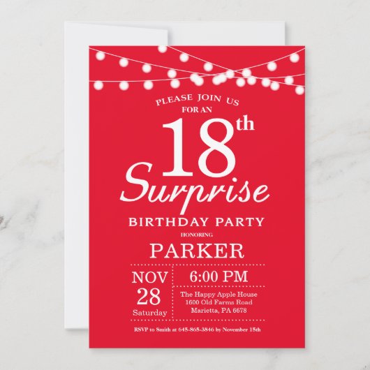 Surprise 18e anniversaire Invitation Rouge (Devant)