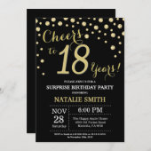 Surprise 18th Birthday Black en Gold Diamond Kaart (Voorkant / Achterkant)