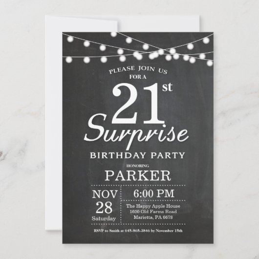 Surprise 18th Birthday Invitation Chalkboard Kaart (Voorkant)