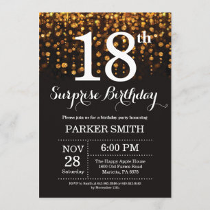 Surprise 18th Birthday Invitation Gold Glitter Kaart