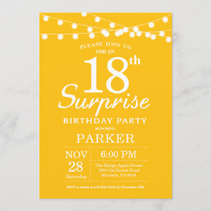 Surprise 18th Birthday Invitation Yellow Kaart